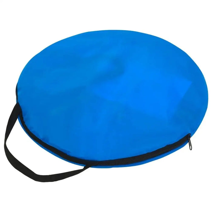 Blue round carry bag with zipper and handle for foldable football goal set