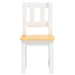 Kids wooden chair with white frame and beige seat, modern design.