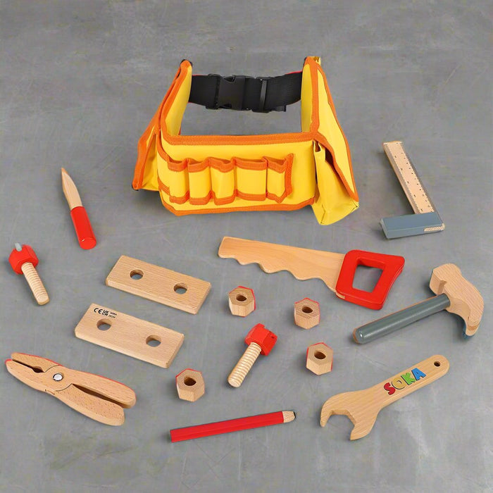 Wooden Carpenter's Tool Belt with Wooden Tools - Little and Giant Explorers SOKA Play Imagine Learn