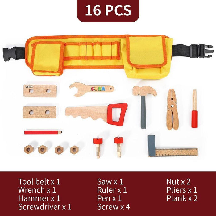 Wooden Carpenter's Tool Belt with Wooden Tools - Little and Giant Explorers SOKA Play Imagine Learn