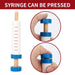 Wooden toy syringe with blue accents shown being pressed, kids doctor set accessory