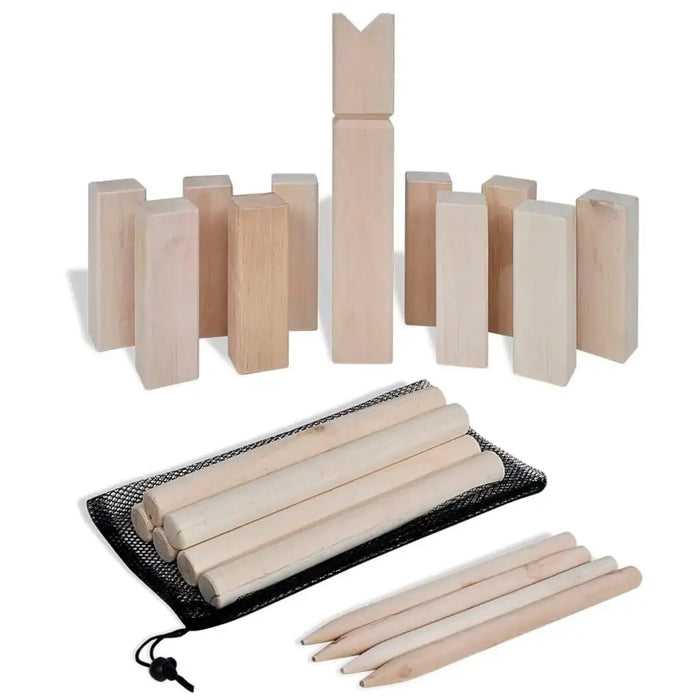 Traditional Swedish Kubb game pine wood set with carry bag, 21 pieces