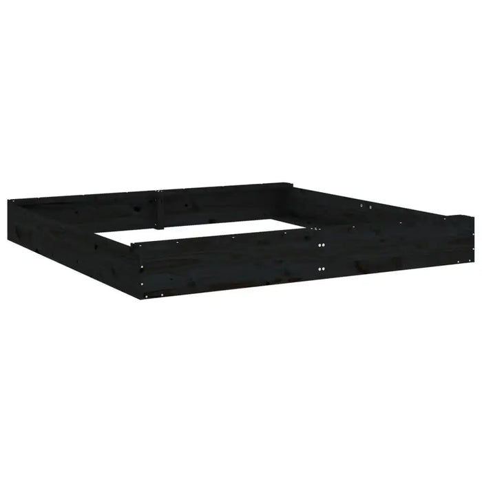 Large square wooden sandbox in premium black finish on white background