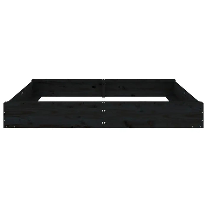 Large black wooden square sandbox with sturdy sides, isolated on white background