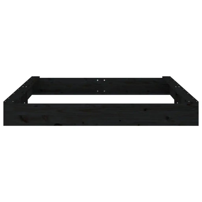 Large square black wooden sandbox frame on white background