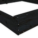Large square wooden sandbox with premium black finish and visible metal screws