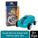Blue doodle mini car spinner toy with flashing lights, packaging, and 6+ age label