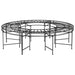 Black steel round tree bench with weather-resistant wrap-around design on white background