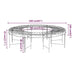 Black steel round tree bench with wrap-around design, dimensions labeled in centimeters