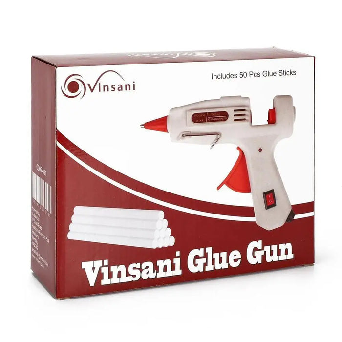 Vinsani glue gun kit box with image of glue gun and 50 glue sticks for crafts and DIY