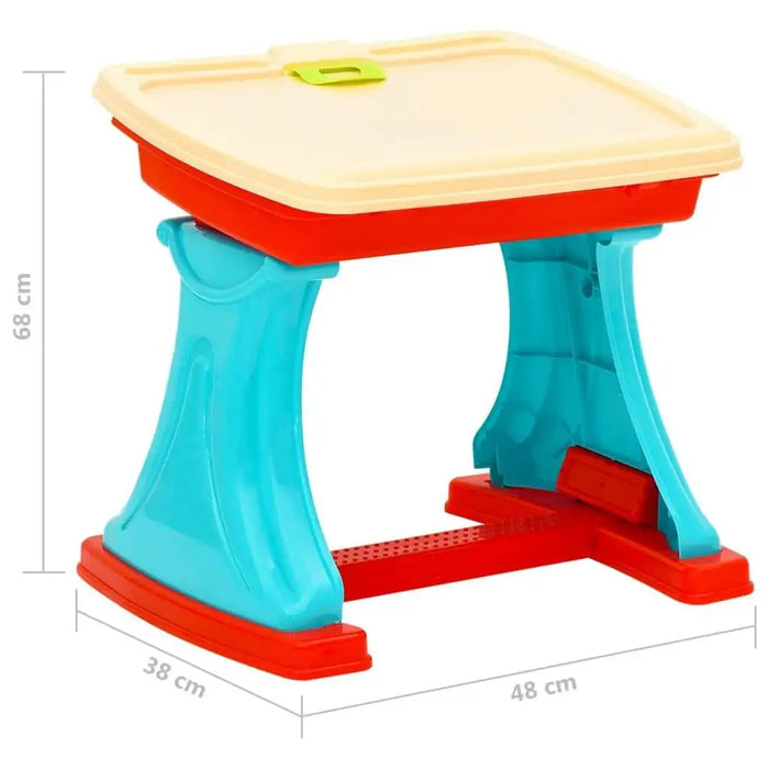 Colorful multi-functional children's learning desk with light blue legs and orange base, 68x48x38 cm