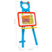 Children’s blue and red learning easel with magnetic letters, numbers, and measurements.