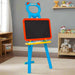 Colorful kids' learning easel with magnetic chalkboard in a playroom with toys