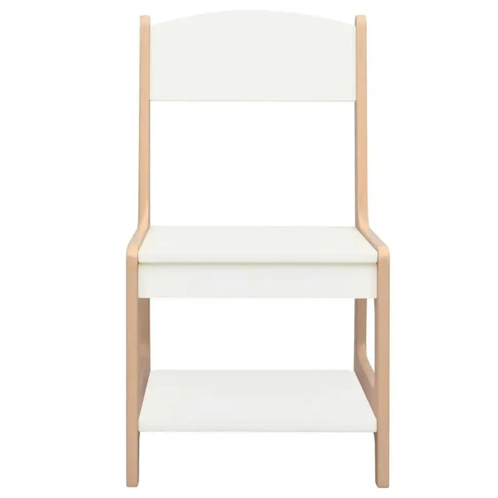 Wood and white children's chair with a simple, modern design and arched backrest.