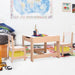 Multi-purpose children's table and chair set with chalkboard top in colorful kids' room