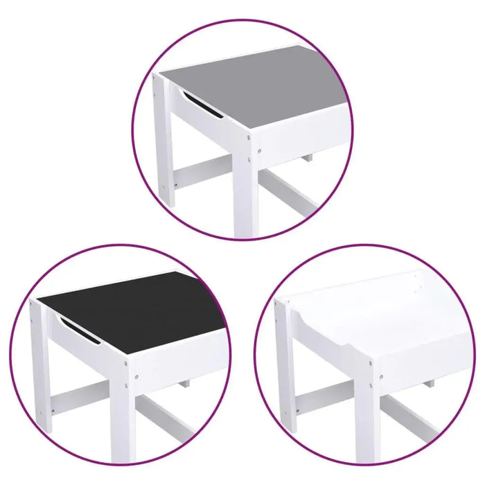 White multipurpose children's table set with reversible whiteboard and chalkboard surfaces