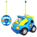 Blue toddler remote control police car toy with lights, music, and a matching controller