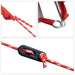 Close-up of orange taffeta camping tent rope attachments and tensioner for 1 person tent