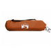 Orange taffeta camping tent bag with mountain logo and carrying strap on white background