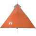 Orange taffeta one-person camping tent with logo, pyramid shape, front view