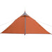 Orange taffeta one-person camping tent with triangular shape against white background
