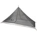Lightweight single-person camping tent with mesh sides and pyramid shape on white background
