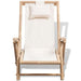 Outdoor bamboo deck chair with white fabric seat and headrest