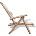Outdoor bamboo deck chair with fabric seat on a white background