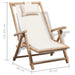 Outdoor bamboo deck chair with cream fabric seat and pillow, dimensions labeled
