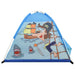 Blue pirate play tent with cartoon pirate, ship, and sharks, kids adventure indoor outdoor toy