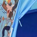 Close-up of blue pirate play tent with cartoon pirate and ship design for kids