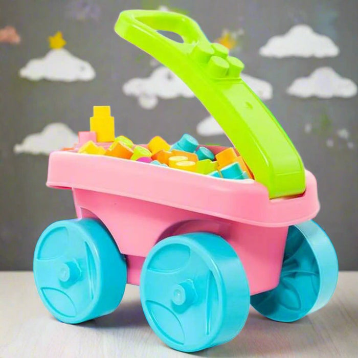 Plastic Building Blocks with Trolley in Pink - Little and Giant Explorers Moltó