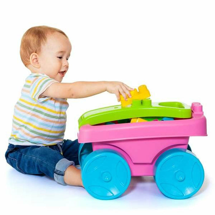 Plastic Building Blocks with Trolley in Pink - Little and Giant Explorers Moltó