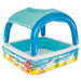 Inflatable kids play pool with canopy, ocean animal print, padded floor, square shape