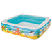 Square inflatable kids pool with ocean animal print, blue interior, padded floor