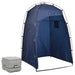 Portable camping toilet with blue privacy tent, outdoor camping toilet setup.