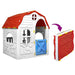 Portable folding playhouse for kids with red roof, white walls, blue door, and UV-resistant design