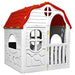 Portable folding playhouse for kids with white walls and red roof, indoor outdoor use
