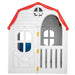 Portable folding playhouse for kids with white walls and red roof, indoor outdoor use