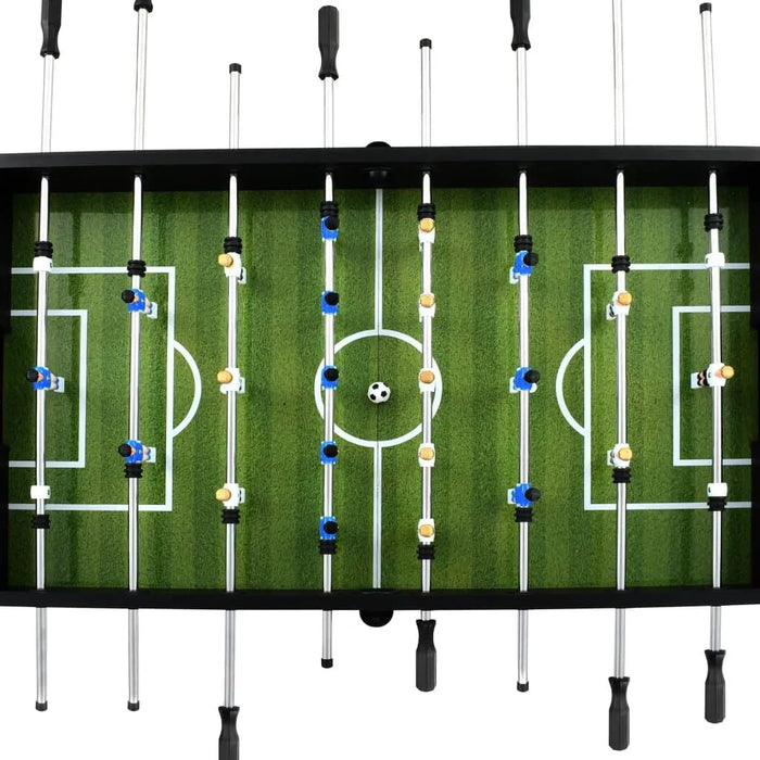 Professional black football table with tournament pitch and adjustable height handles
