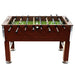Professional brown foosball table with adjustable legs and standard green pitch