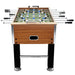 Professional foosball table with light brown wood finish and adjustable black legs