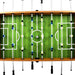 Professional football table with green pitch, yellow and blue players, and light brown frame
