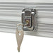 Close-up of silver lock with key on aluminum poker chip case