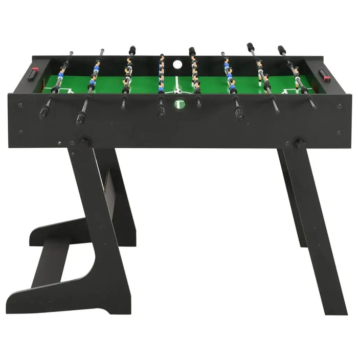 Black competition-grade professional foosball table with green playing surface