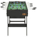 Black professional tournament foosball table with green field and metal rods