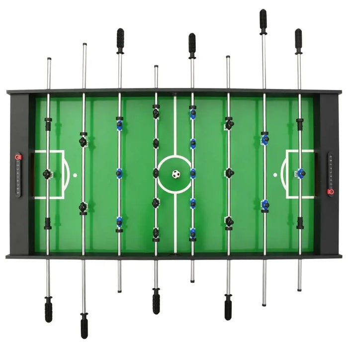 Professional black foosball table with green field, competition-grade soccer game
