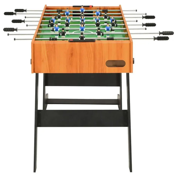 Competition grade foosball table with wood finish and black legs for games room