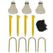 Badminton net set accessories with 3 shuttlecocks, yellow stakes, black rope, and metal pegs