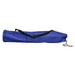 Blue carrying bag with black shoulder strap and drawstring, for badminton net set.